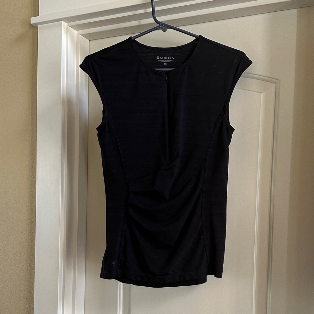 Athleta Black Pacifica Swim Tank XS 1/2 Zip Front w/ Ruching